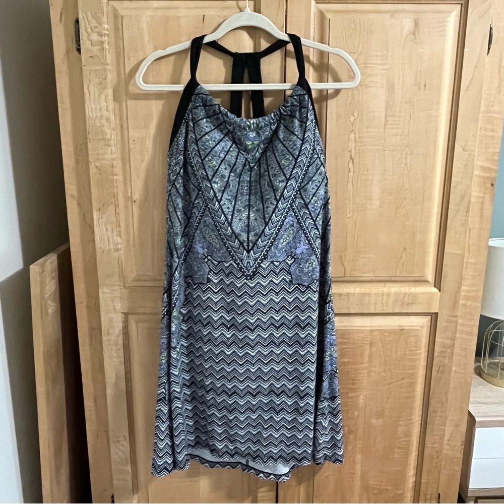 Prana Blue and Black Patterned Halter Dress